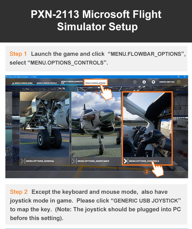 PXN2113 set up in Microsoft Flight Simulation PXN Racing Wheel, Game