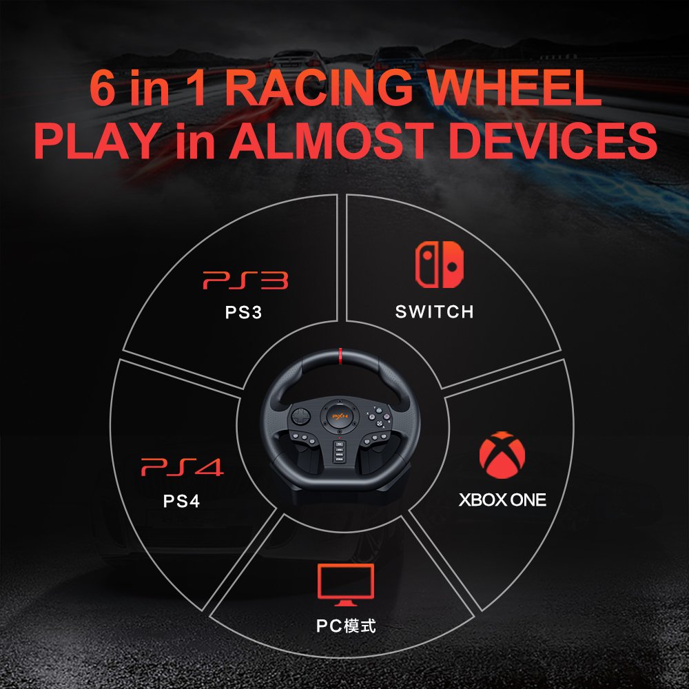 6 in 1 racing wheel play in almost devices