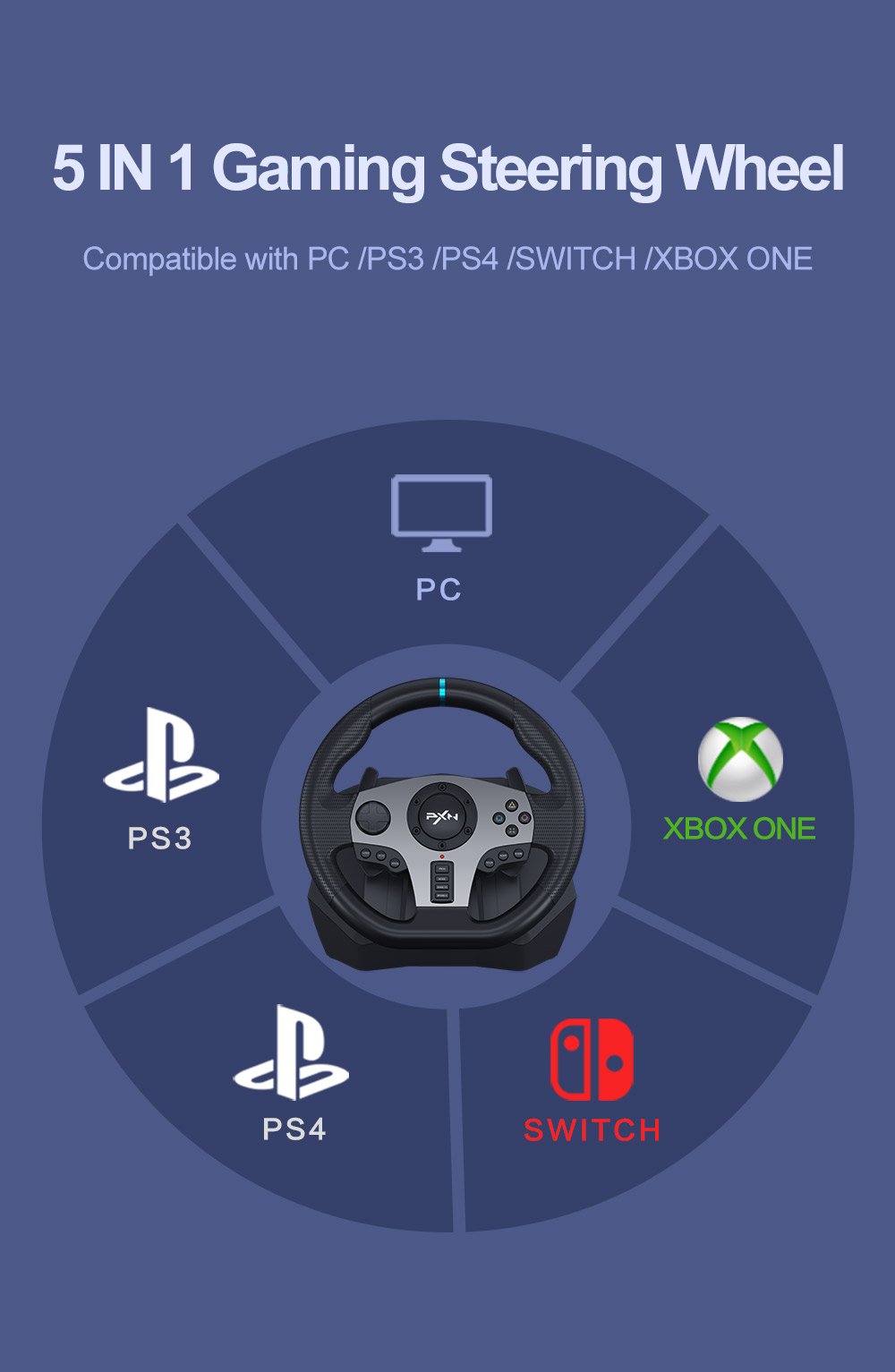 PXN-Volant de jeu V900, Volant PC Racing, PS3, PS4, Xbox One