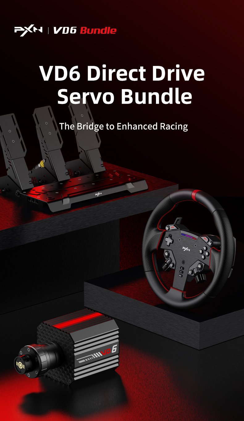 PXN VD6 Direct Drive Sim Racing Wheel | PD-HM Dual Pedal | Z9